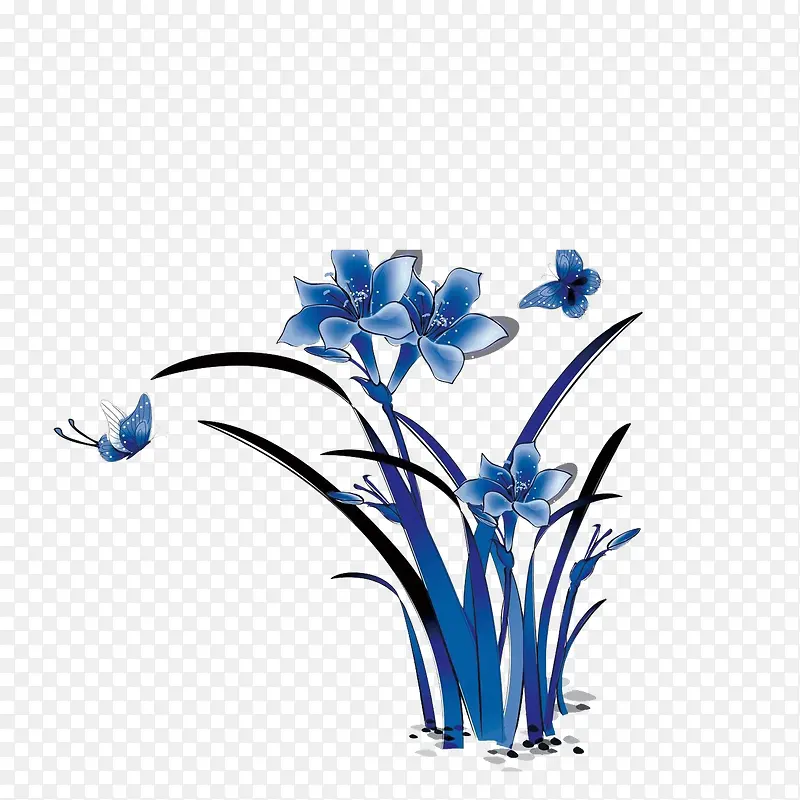 蓝色手绘兰花