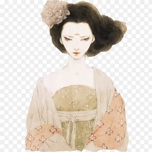古代女孩人物水彩画