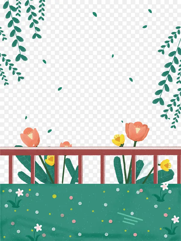 手绘唯美柳树花朵装饰背景