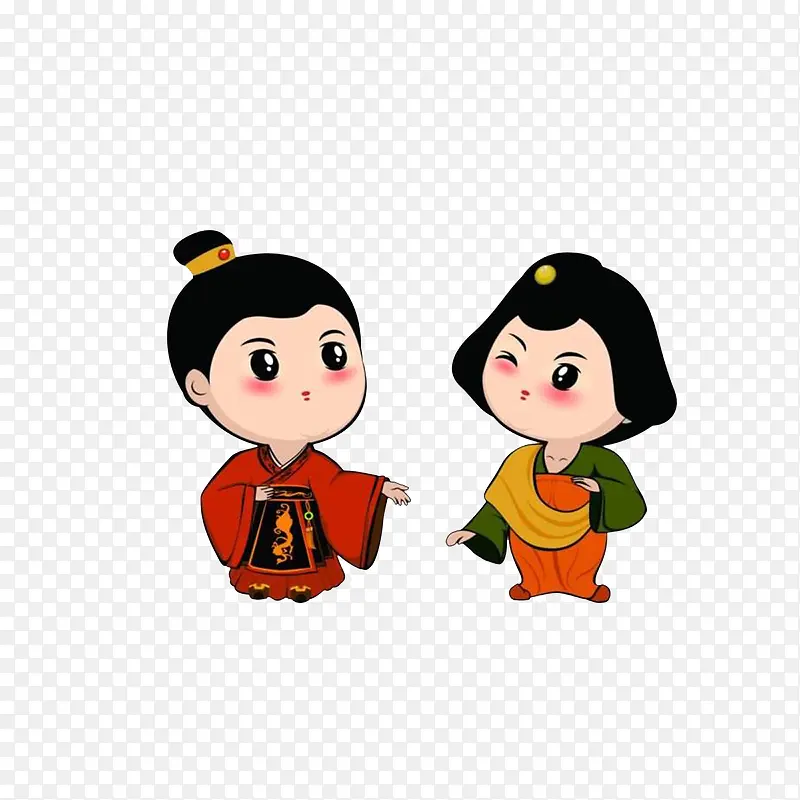 卡通唐朝男子和女子素材