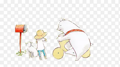 卡通手绘小熊与孩童