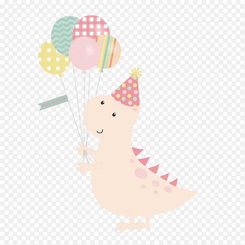 手绘创意可爱气球小恐龙