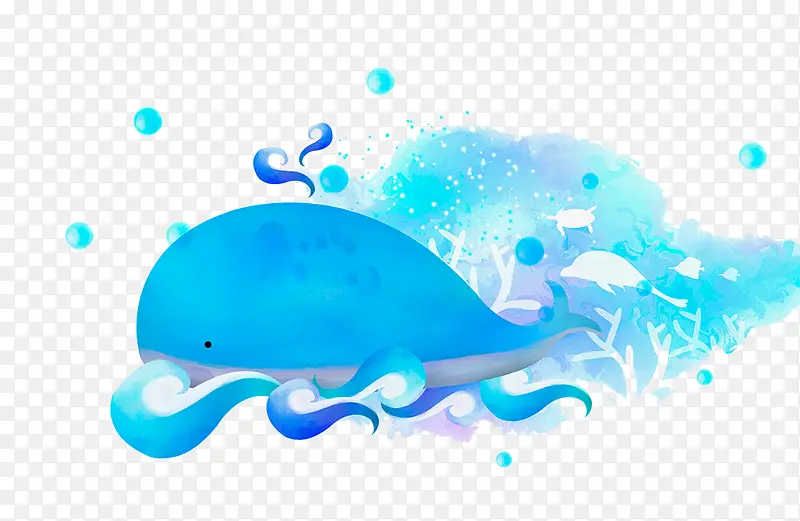 手绘水彩装饰插图海洋生物鲸鱼插