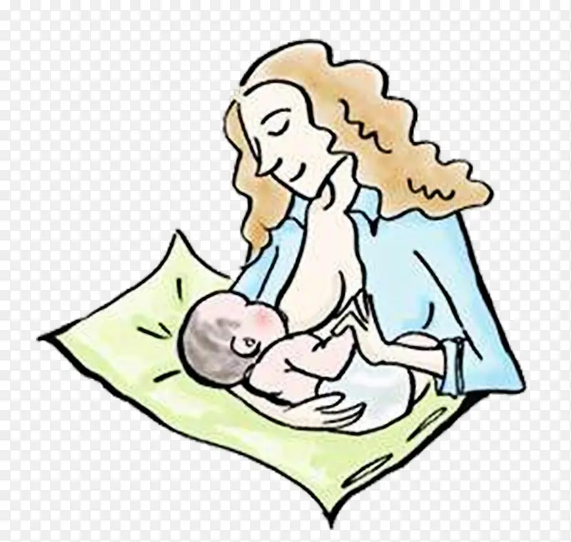 坐枕式新生儿母乳喂养PNG插画
