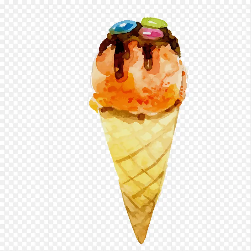 水彩绘彩色冰淇淋矢量图