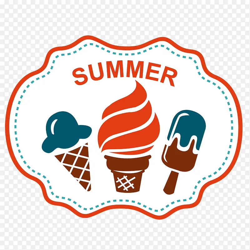 卡通彩色的冰淇淋夏季标签