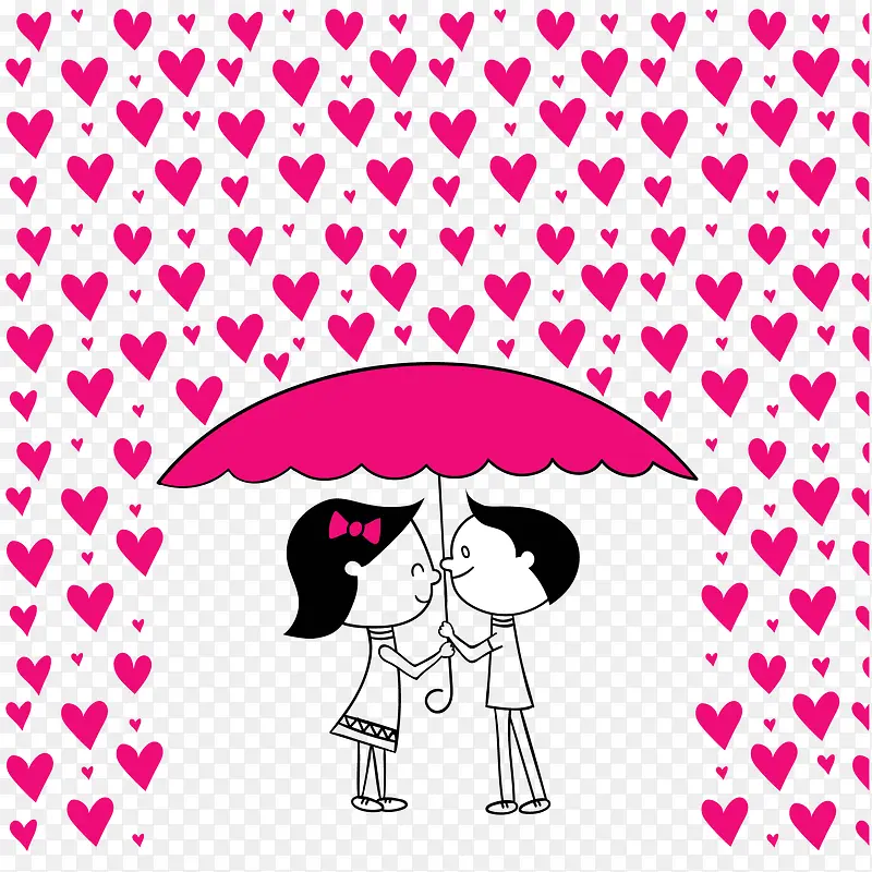 矢量拿着伞的浪漫情侣的心