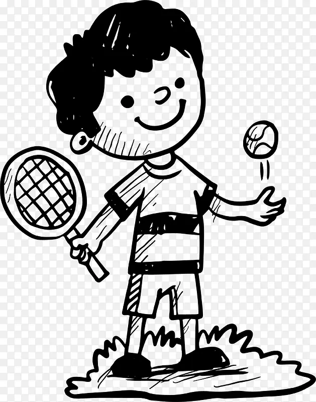 手绘打网球的男孩