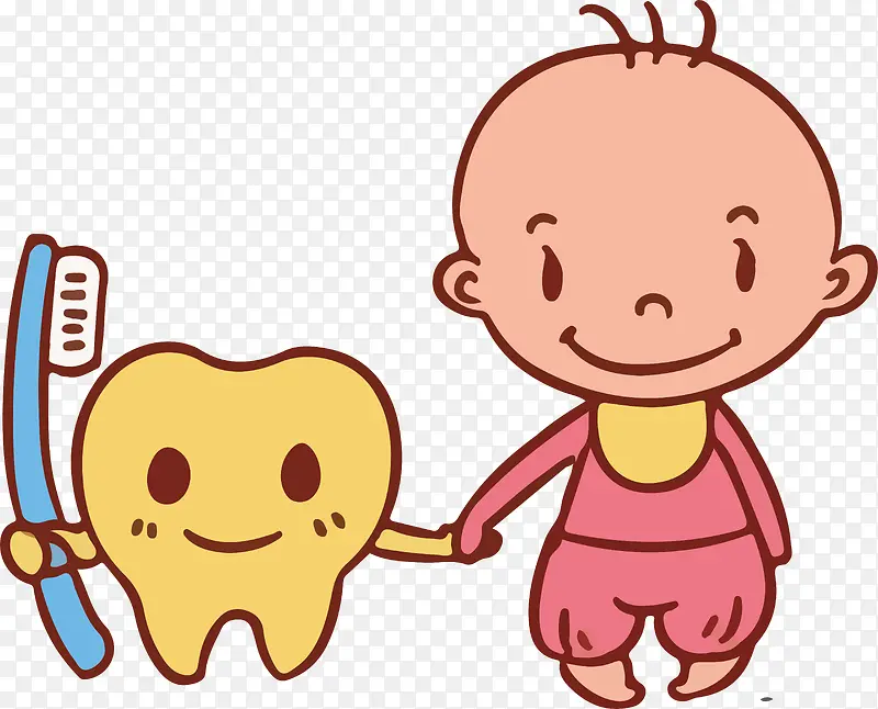 卡通婴儿与牙齿牙刷矢量图