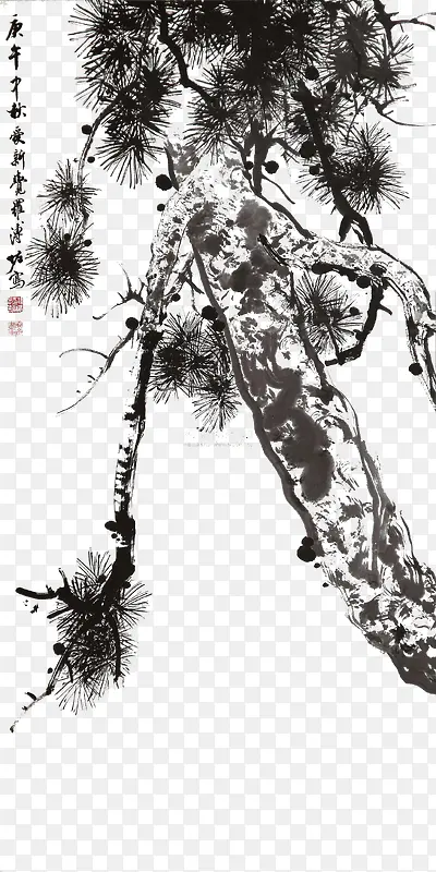 毛笔水墨画迎客松