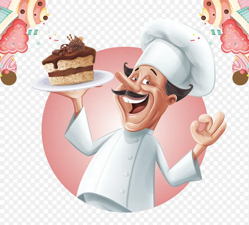 美食卡通手拿巧克力蛋糕的糕点师