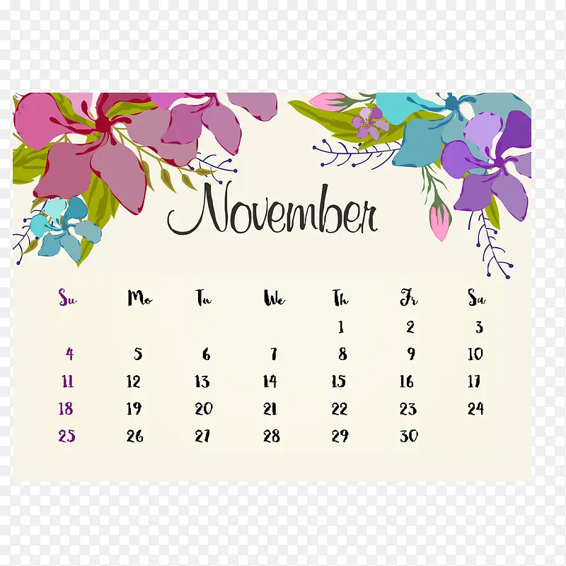 2018年11月花朵日历