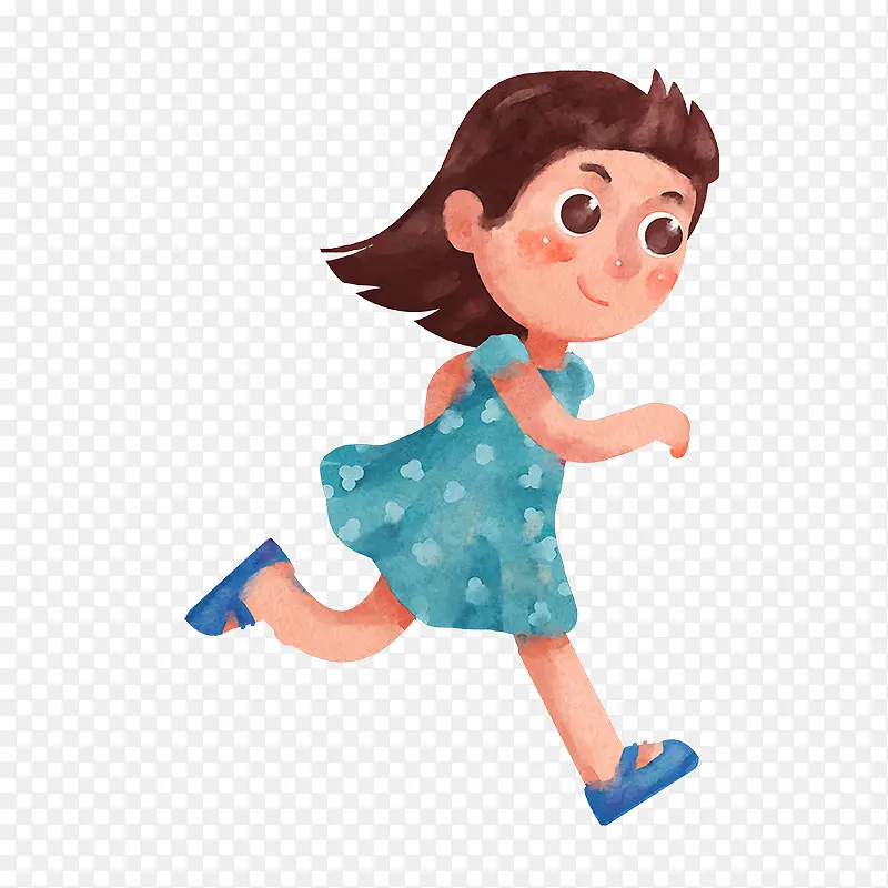 水彩手绘奔跑的女孩