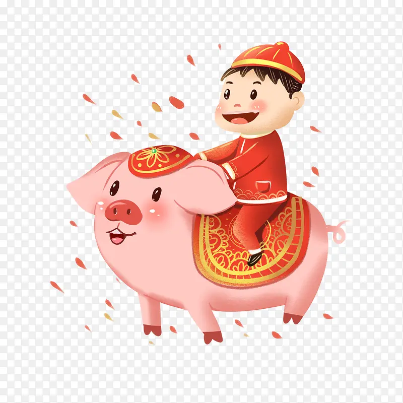 2019猪年小孩骑猪喜庆猪