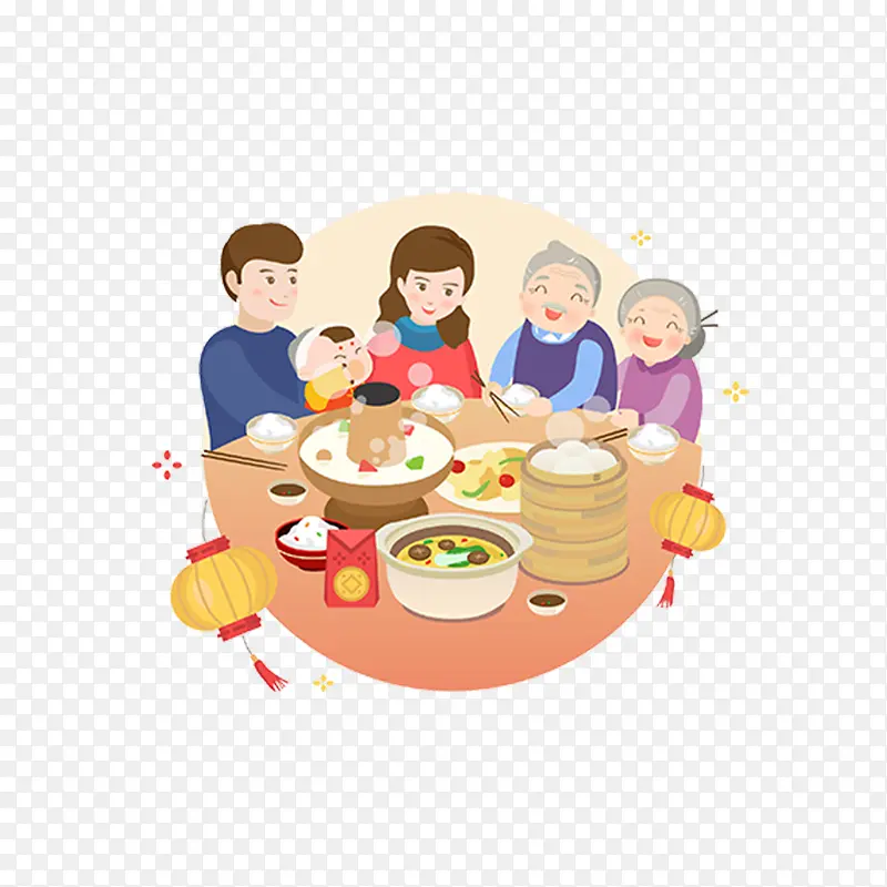 彩色新年团圆饭元素
