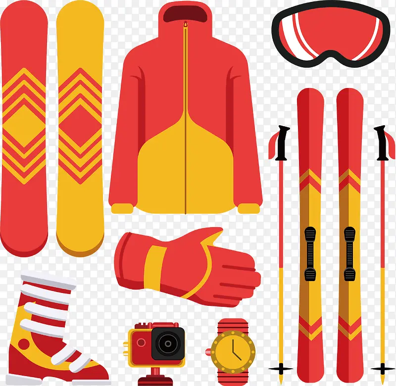 红黄色冬季运动装备