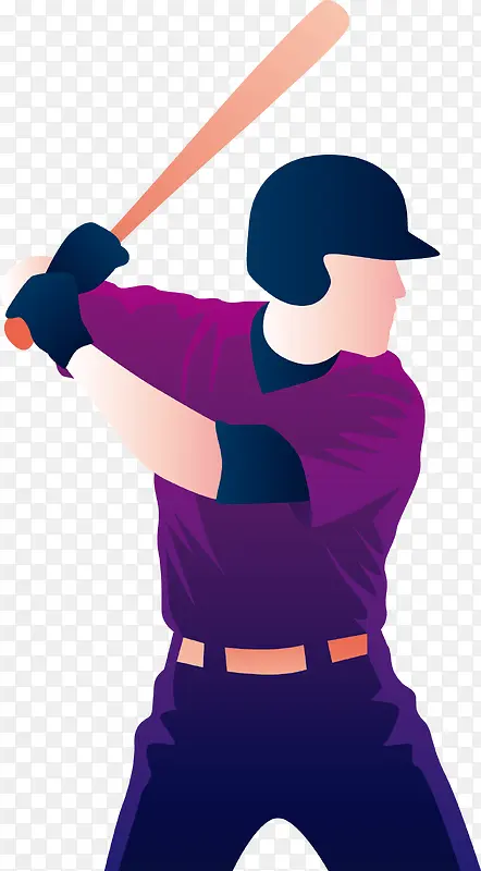 一个穿着紫色衣服打棒球