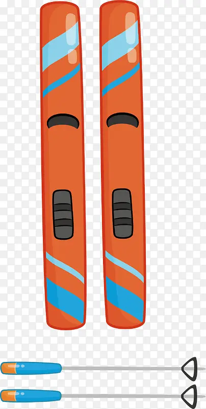 卡通橘色双板滑雪板