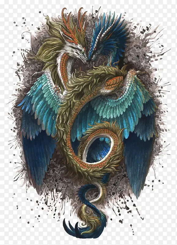 矢量水彩西方龙