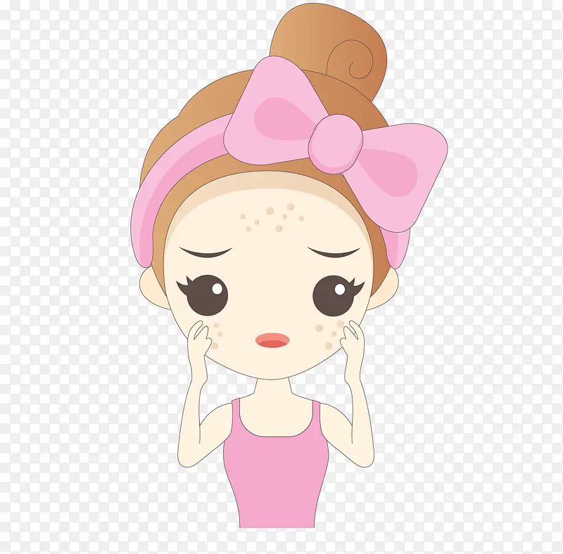 卡通长痘痘烦恼的女孩