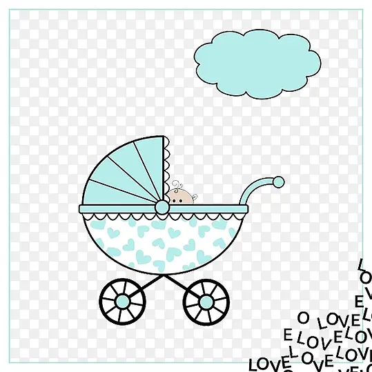 蓝色可爱的婴儿车手绘