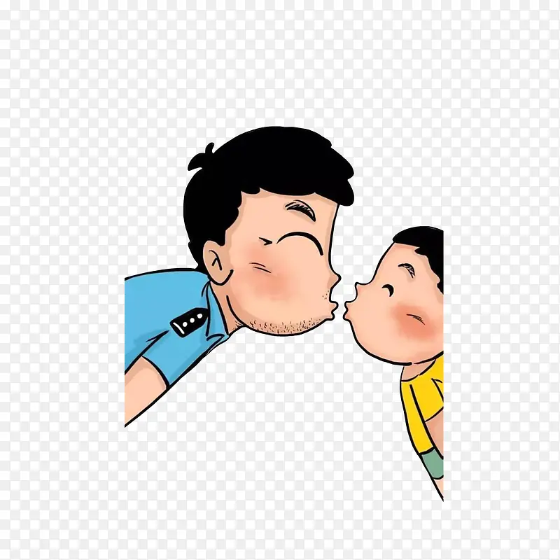 卡通跟爸爸嘟嘴亲吻的小孩素材