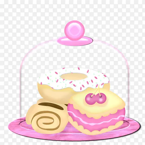 粉色玻璃罩蛋糕甜甜圈甜点