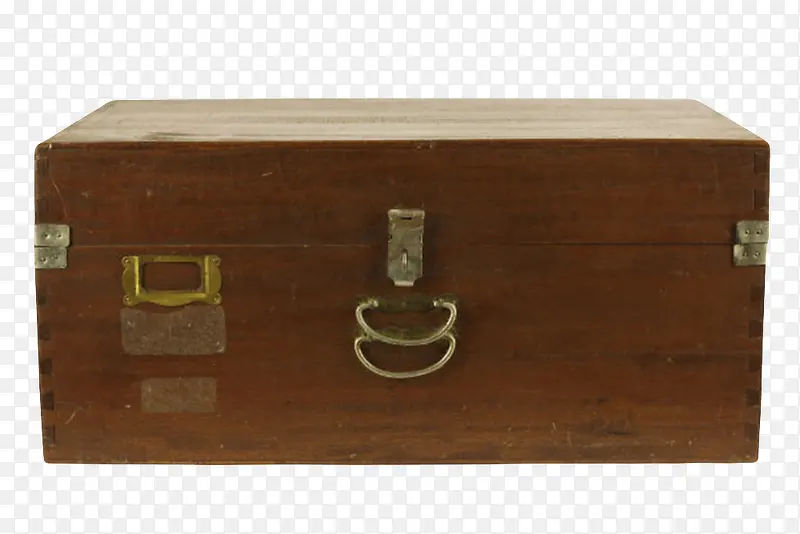 棕色光滑带提手的复古木盒实物