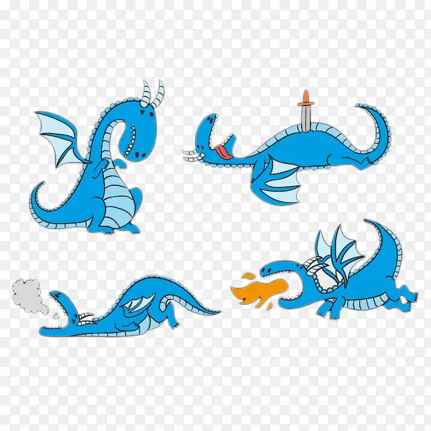 蓝色手绘恐龙