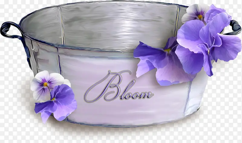 紫色花朵与盆子