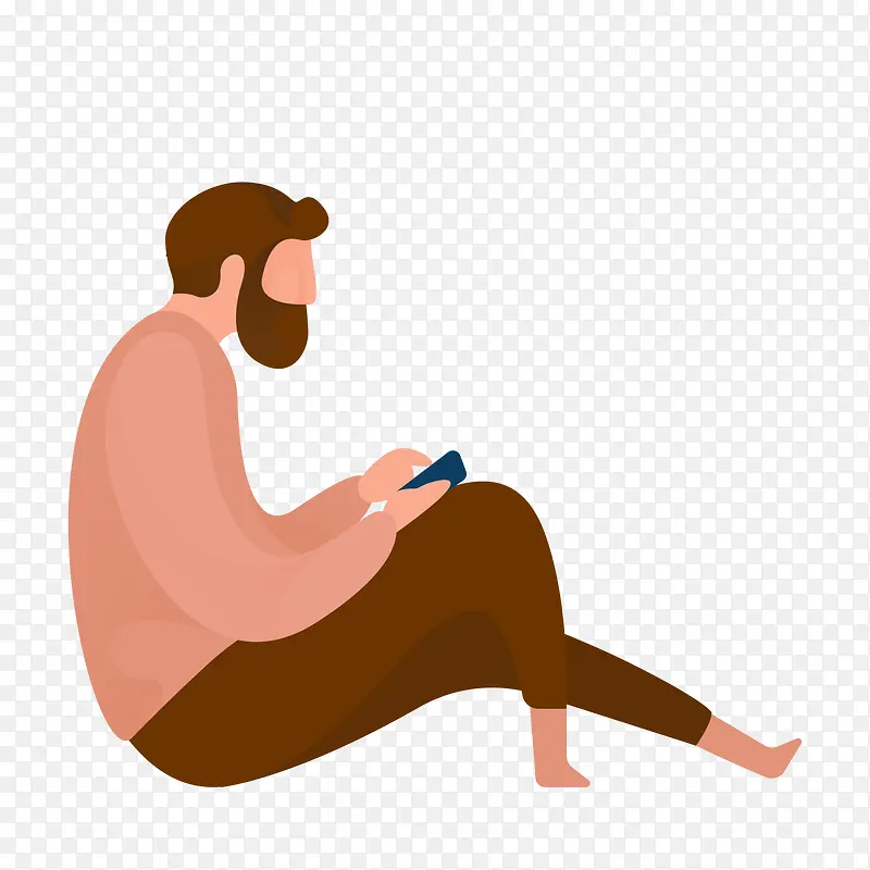 卡通坐着玩手机男子夸张人物插画