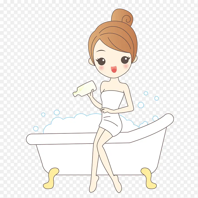 手绘矢量泡泡洗澡女生