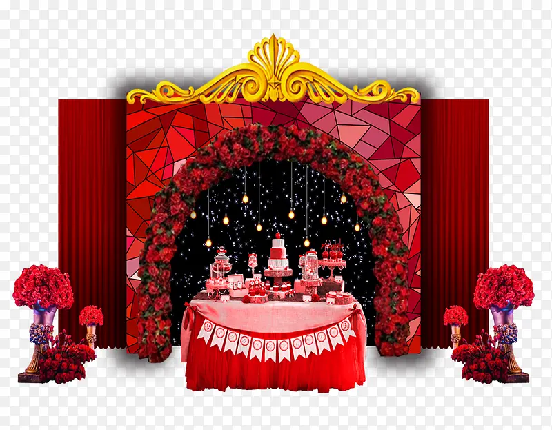 红色欧式婚礼甜品台矢量图