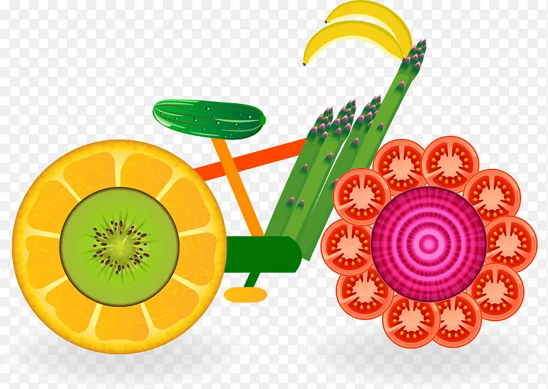 水彩水果组成自行车矢量图