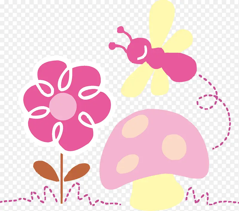 花和蝴蝶，蘑菇
