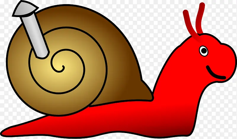 红色的长蘑菇的卡通小蜗牛