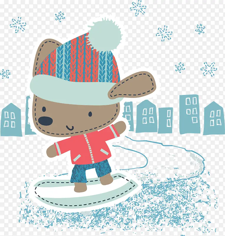 卡片装饰滑雪的小熊