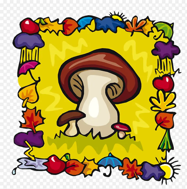 卡通手绘彩色蘑菇植物素材