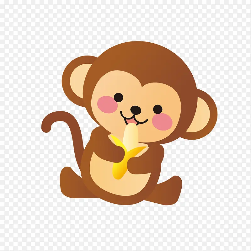 矢量卡通手绘可爱吃香蕉的小猴子