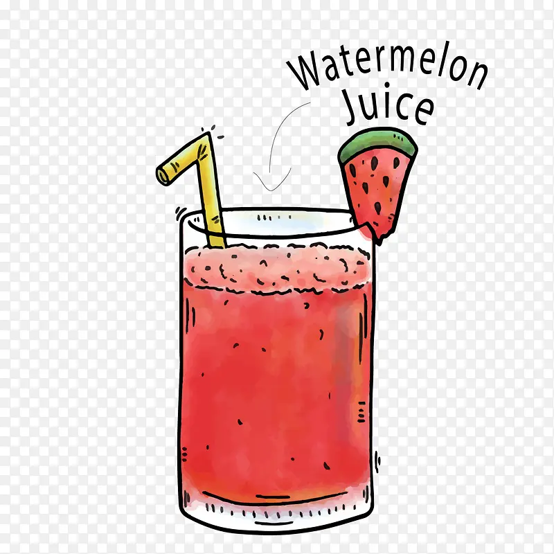 卡通手绘红色的西瓜汁