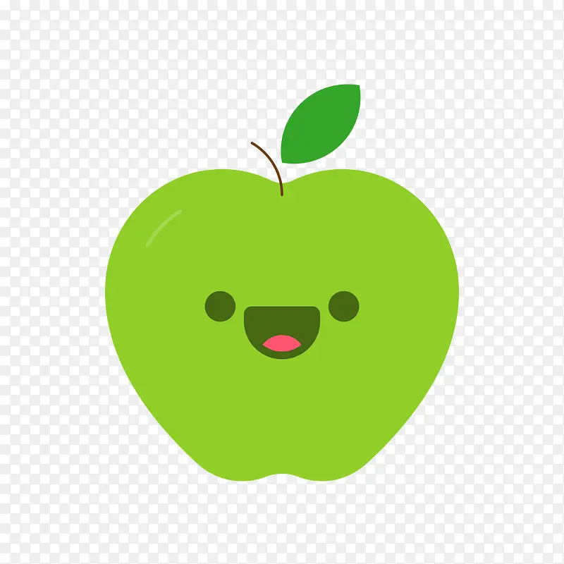 绿色卡通笑脸苹果
