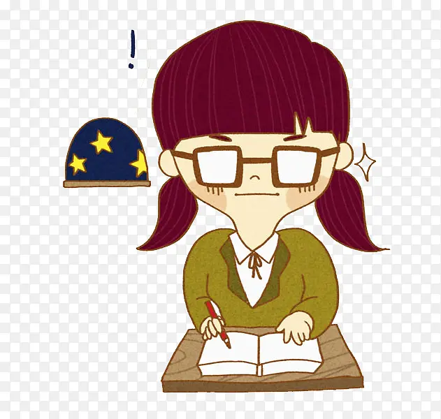 戴着眼镜写作业的女生
