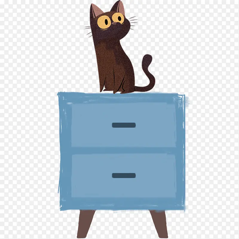 卡通手绘猫咪与柜子