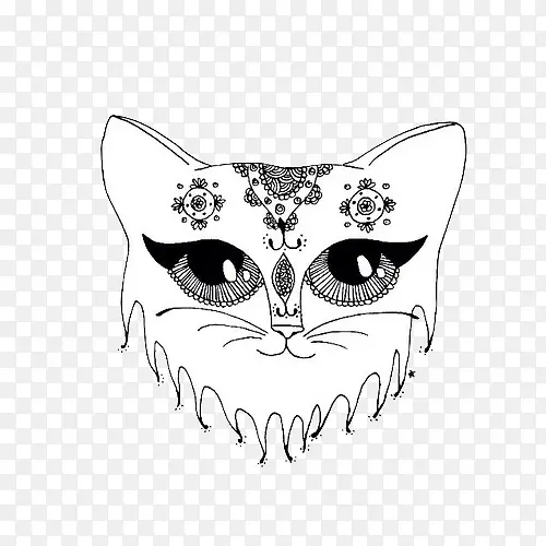 手绘猫头上的花纹