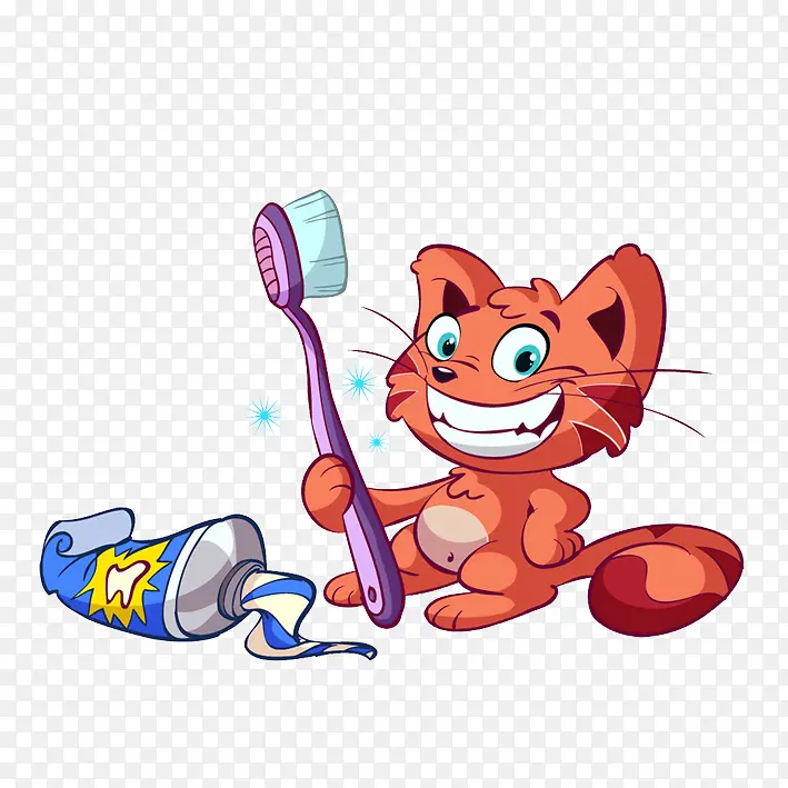 动漫节爱刷牙的白牙猫咪