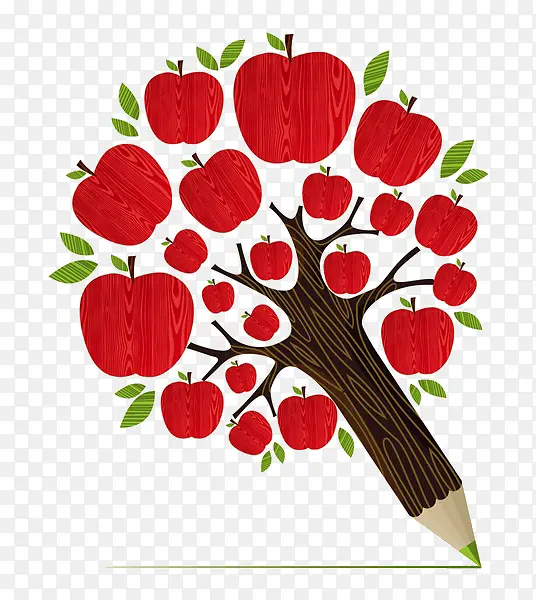 红色苹果树铅笔
