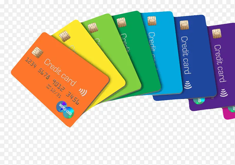彩色堆叠放着的贷记卡实物