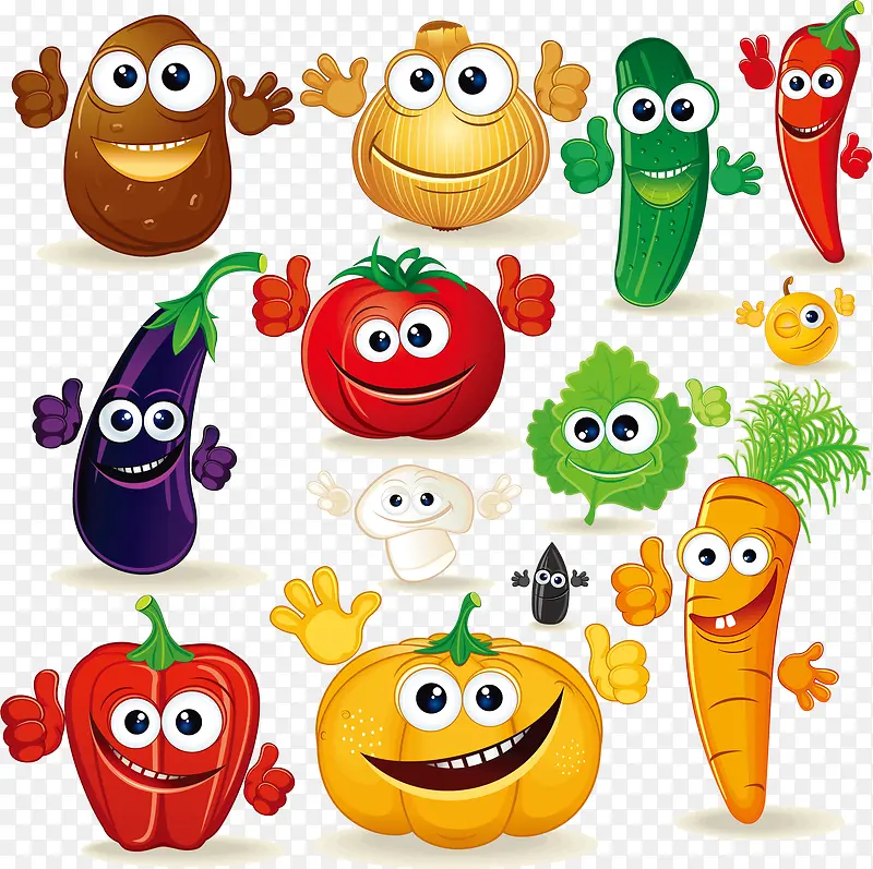 卡通微笑的蔬菜合集