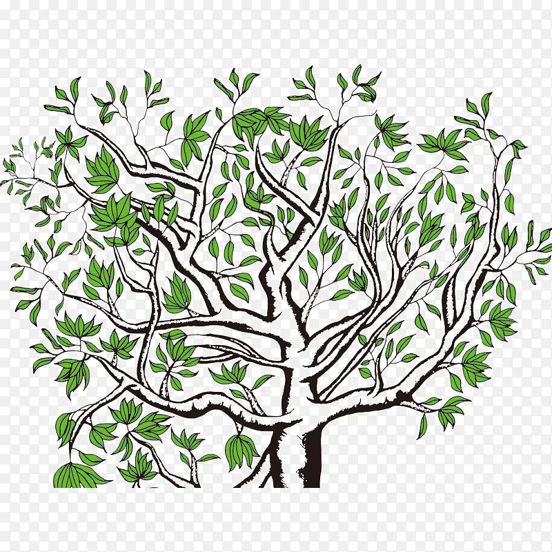 绿色叶子的手绘古树