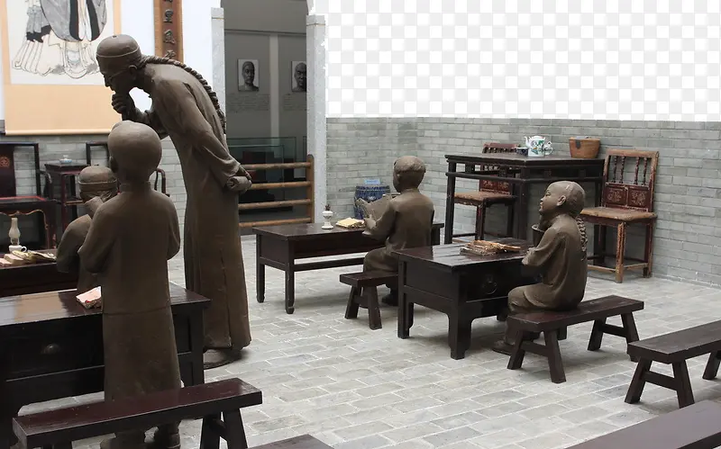 古代私塾教学雕塑